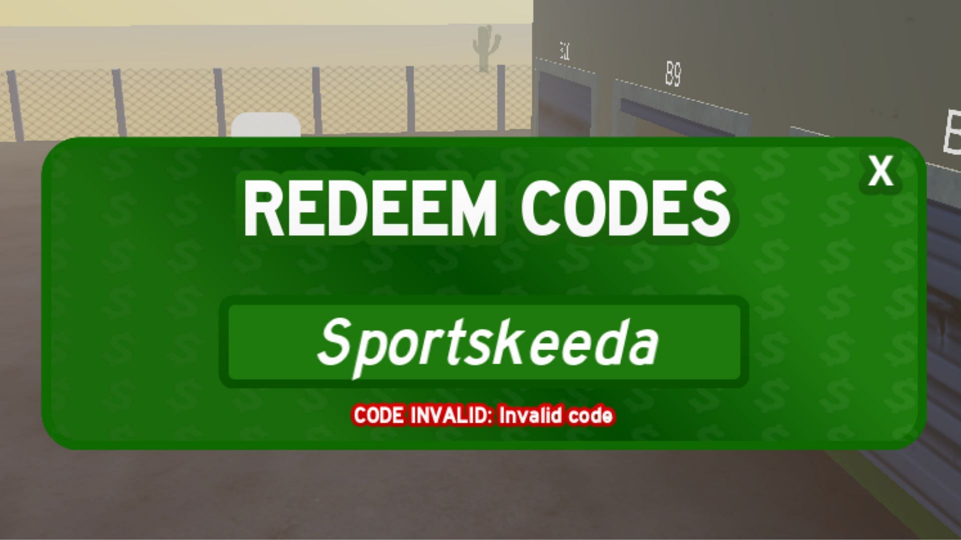 The "Invalid code" error in Jackpot (Image via Roblox)